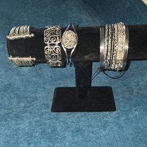 Silver-Tone Women's Bracelet Set - Elegant Sparkle
